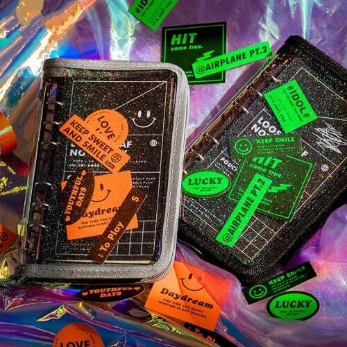 PVC Transparent Storage Loose Leaf Notebook Personalized Fashion Fluorescent Notebook Creative Cute Diary with Sticker Gift