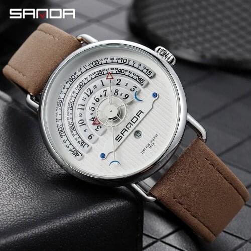 SANDA Sports Mens Watches Top Brand Luxury Business Military Quartz Watch Leather Men Waterproof Male Clock relogio masculino