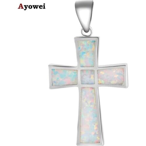 Collares popular white Cross design White Fire Opal Silver Stamped Nacklace Pendants Fashion jewelry OP520A
