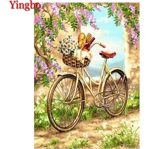 Diy Diamond painting Landscape Spring full Square Round Drill Diamond embroidery flower bicycle 5D diamond mosaic painting