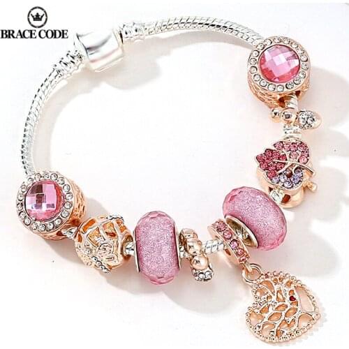 Two-tone Copper Plated Silver Diy Rose Gold Family Tree Of Life Charm Gold Bead Fit Original Charm Bracelet Pendant DIY Jewelry