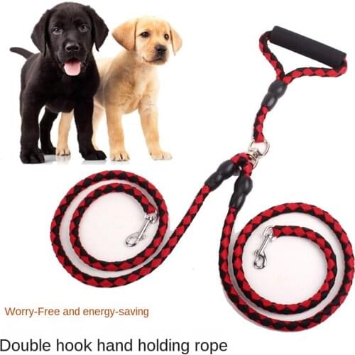 Double-Ended Traction Rope For Walking The Dog Hand-Double-Ended Traction Rope One Plus Two Leash Collar Pet Supplies Dog Collar