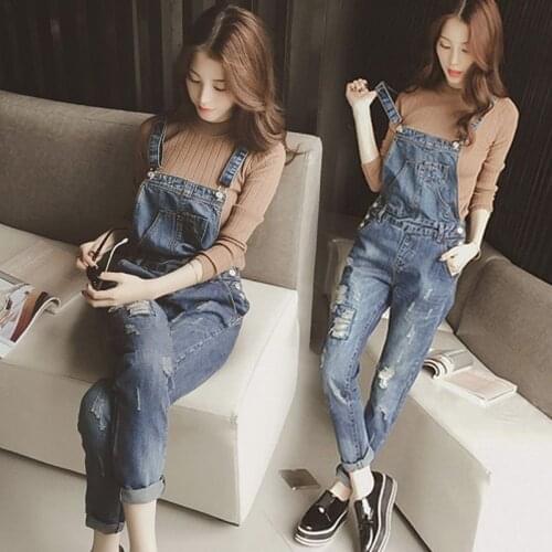 Overalls New Loose Spring and Autumn Jeans Overalls Female Korean Style College Style Nine-point Pants Jumpsuit Overalls
