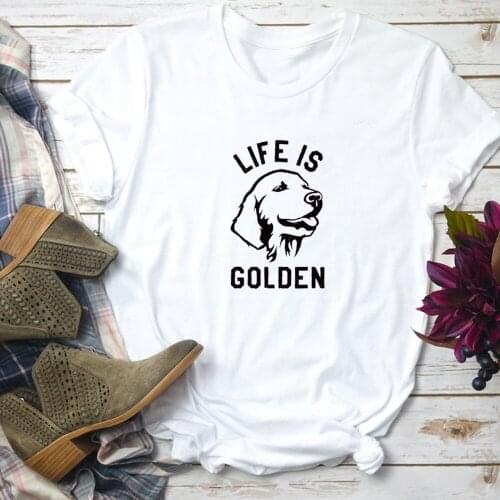 Life Is Golden Dog Print T Shirt Women Funny Graphic Summer T Shirts Cotton Causal Grunge Tops Animal Lover Tees Dropshipping