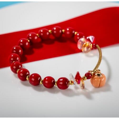 Red Glass Crystal Ceramic Pendant Beaded Bracelet Fashion Jewelry For Women Wholesale #82598