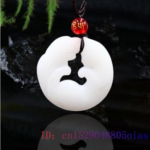 Jade Cat Pendant Charm Chinese Jewelry Jadeite White Fashion Gifts Natural Double sided Carved Amulet Necklace