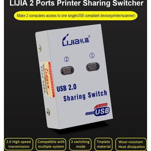 LIJIA USB 2.0 Sharing Switch Switcher 2 Ports Adapter Box 2 pc share 1 USB device For PC Scanner Printer Keyboard Mouse U disk