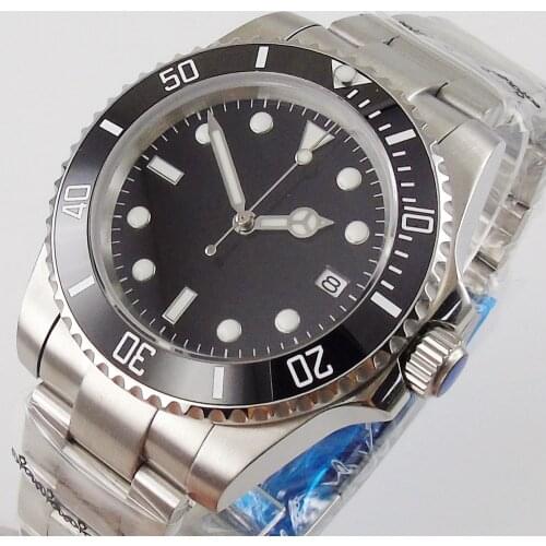 40MM Black Sterile Dial Sapphire Glass Date Bracelet Ceramic Bezel NH35A MIYOTA 8215 Automatic Movement Mens Watch