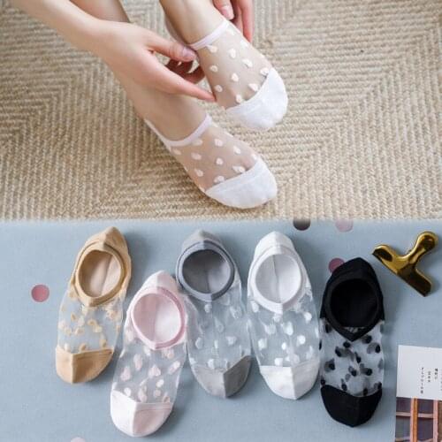 1 Pairs Women Cute Socks Kawaii Summer New Dot Transparent Socks Soft Silk Thin Ankle Socks Breathable Solid Invisible Socks
