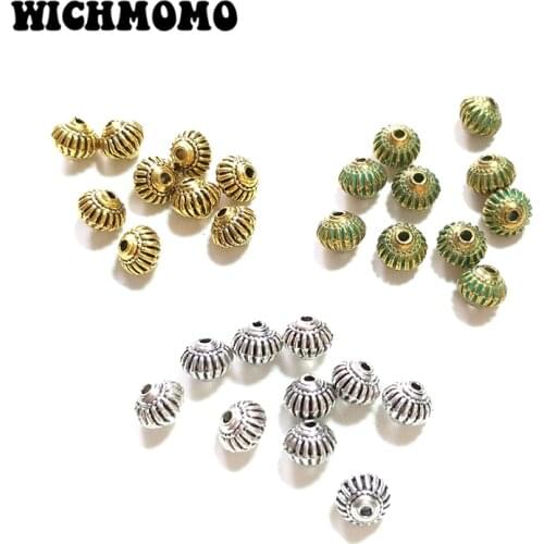 New 20pcs 6*8MM Retro Patina Plated Zinc Alloy Green Golden Round Pumpkin Beads for DIY Bracelet Jewelry Accessories