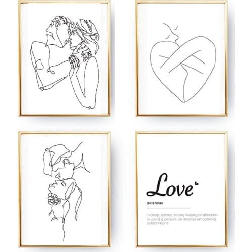 Lovers Couple New Marriage Abstract Lines Canvas Modern Minimalist Lines Characters Embracing Kissing Decorative Painting Oil