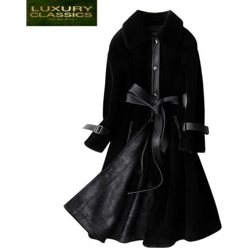 Coat Real Female Fur Vintage Long Sheep Shearing Jacket Women Clothes 2021 Korean Elegant 100% Wool Coats Tops Hiver 556