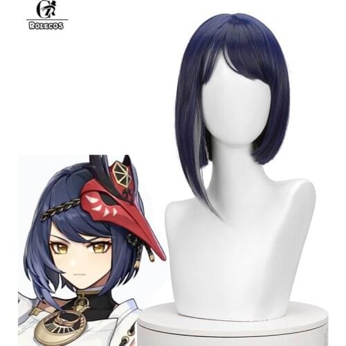 ROLECOS Genshin Kujyo Sara Cosplay Wig Game Genshin Impact Kujyo Sara Cosplay Wig Blue 35cm Women Headwear Synthetic Hair