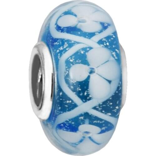 Iridescent Flowers Murano Glass Beads DIY Fits for Pandora Bracelet 100% 925 Sterling Silver Jewelry Charms Free Shipping