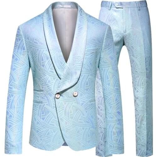 Jacket + pants) 2021 new mens suit two-piece suit British style youth business casual printing solid color suit white suit