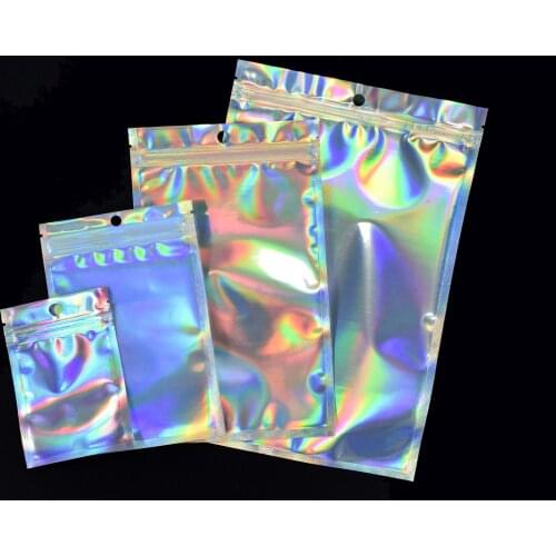 Plastic Bag Aluminum Foil Hologram Food Pouch Small Water Proof Zipper Reclosable Pouches Zipper Storage Bags 50Pcs/Lot