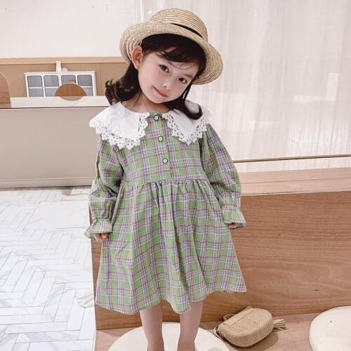 Toddler Girls Dress Autumn Casual Long Sleeve Loose Plaid Dresses for Baby Girl Kids Clothing Dress Girls 2 3 4 5 6 Years