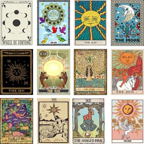 Tarot Card Poster Classic Canvas Painting Vintage Posters Mandala Sun Prints Retro Wall Art Pictures For Living Room Decoration