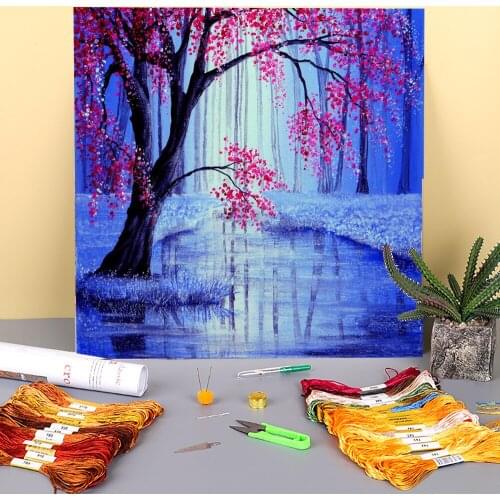 Natural Scenery Beautys Blossom Printed Water-Soluble Canvas 11CT Cross-Stitch Set Embroidery DMC Threads work Decor