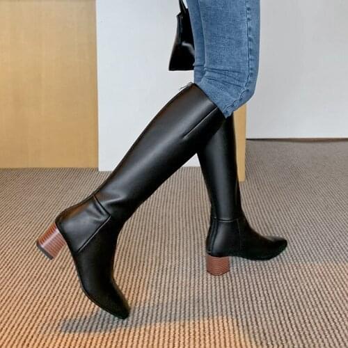 SKLFGXZY Winter New style Genuine leather Knee-high boots Women boots Motorcycle boots Snow boots warm High heels Women shoes