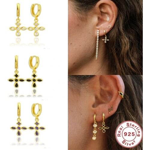 BOAKO Earrings 2021 Trend Earrings For Women Huggie Cross Black Zircon Bijoux Femme Woman Jewelry Серьги Piercing Drop Earring