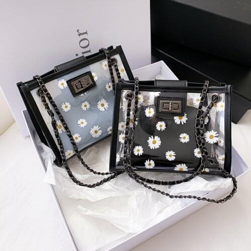 2pcs Fashion Transparent PVC Shoulder Bag Women Daisy Flower Clutch Pouch Travel Crossbody Bags Totes Composite Set