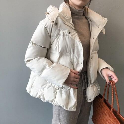 2020 Warm Winter Short Jacket Women Fashion Cotton Padded Parka Harajuku Hooded Overcoat Women Solid Female Drawstring Outwear