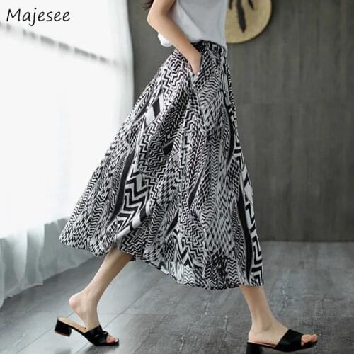 Skirts Women Summer Print High Waist S-3XL Pockets Design Elegant Retro Style Trendy Comfortable All-match A-line Mujer Faldas