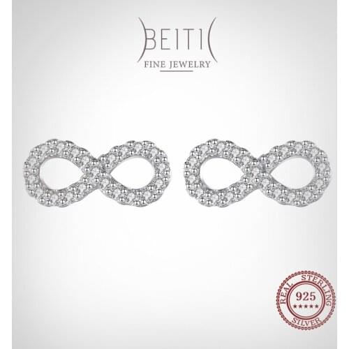 Beitil Sparkling Zircon Classic Eternal Infinite Love Stud Earring For Women Classic 925 Sterling Silver Fashion Jewelry