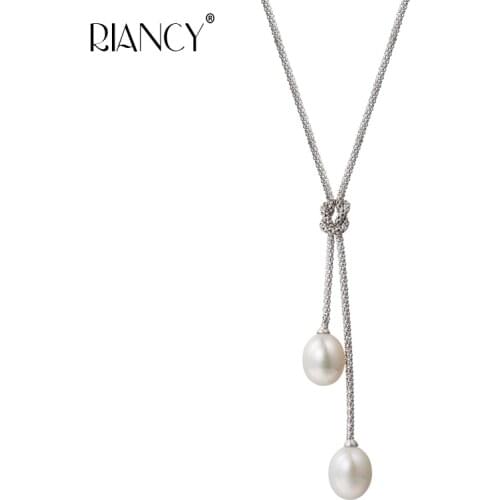 Fashion natural Freshwater pearl pendant for women 925 sterling silver Double pearl pendant necklace chain bridal gift