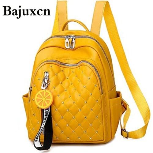 Womens backpack 2020 new rivet multifunctional bag soft PU leather youth girl student schoolbag yellow main