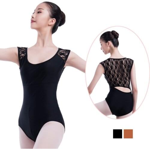 Adult Ballet Leotard for Women Black Lace Lycra Dance Leotards Cap Sleeves Ballet Bodysuit Ballet Dance Wear Gymnastics Leotards