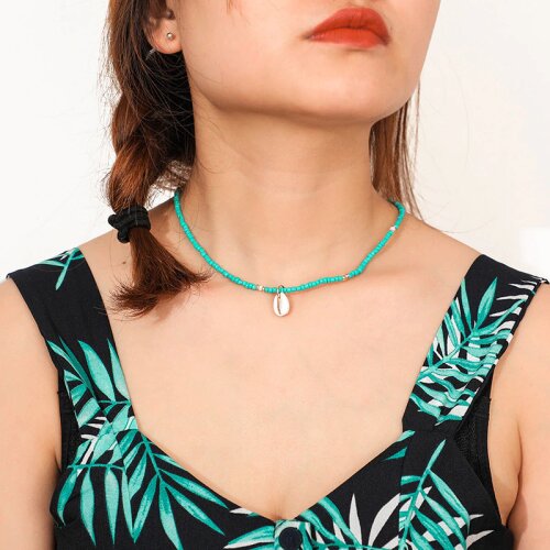 Bohemian White Green Seed Beads Choker For Women Fashion Cowrie Shell Pendant Necklace Pendant Necklace Initial Necklace Gift