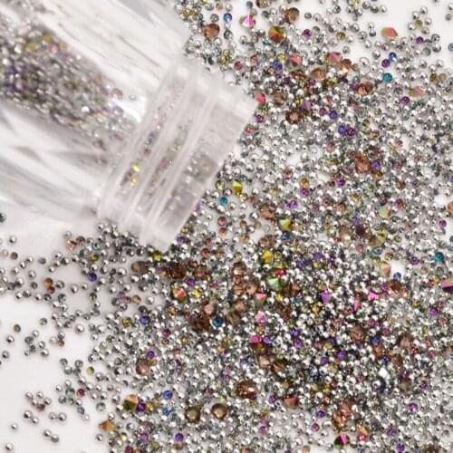 1 Bottle 10 Styles Caviar Beads Crystal 0.4mm-1mm Tiny Rhinestones Glass Micro Bead For Crystal 3D Glitter Nail Art Rhinestone