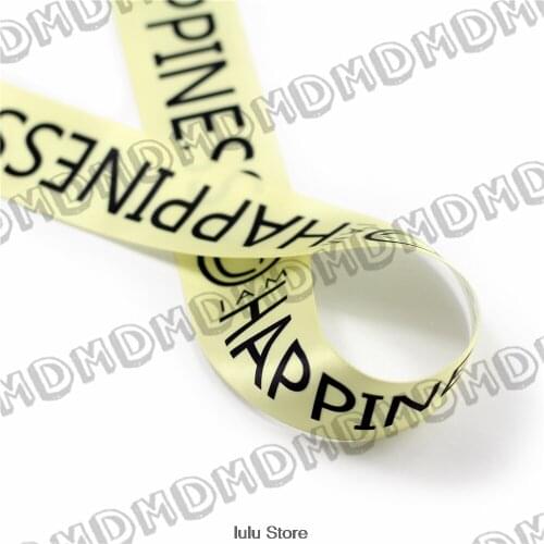 100 Yards 9mm-75mm Size Satin Ribbon Printed With Smile Happiness DIY Wedding Decor Webbing HT01-PG015-02548
