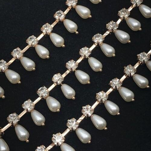11Yards Crystal Rhinestone Fringe Tassel Trim Chain Pearls Trimming for Cloth Bag Shoes Cloth Party Decoration