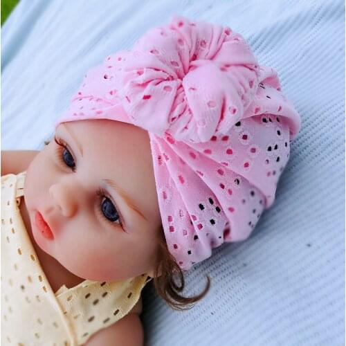 2021 New Solid Color Soft Baby Turban Princess Flower Stretchy Baby Hat Spring Summer Knitted Newborn Bonnet Cap