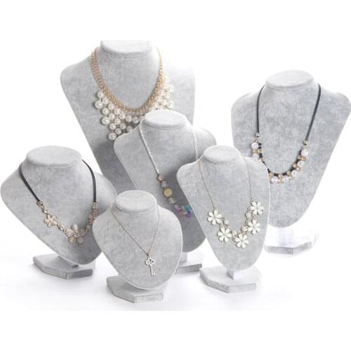 Classic 6Options Gray Velvet Jewelry Display Model Bust Show Exhibitor For Woman Necklaces Pendants Mannequin Jewelry Organizer