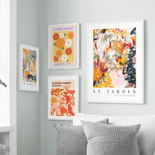 Abstract Minimalist Flower Market Wall Art Canvas Painting Nordic Posters and Prints Vintage Wall Pictures for Living Room Decor