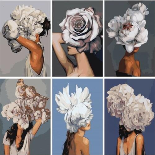 AZQSD Oil Painting By Numbers Girl Wall Art Acrylic Paint Unframe DIY Coloring By Numbers Flower For Adults Home Decoration