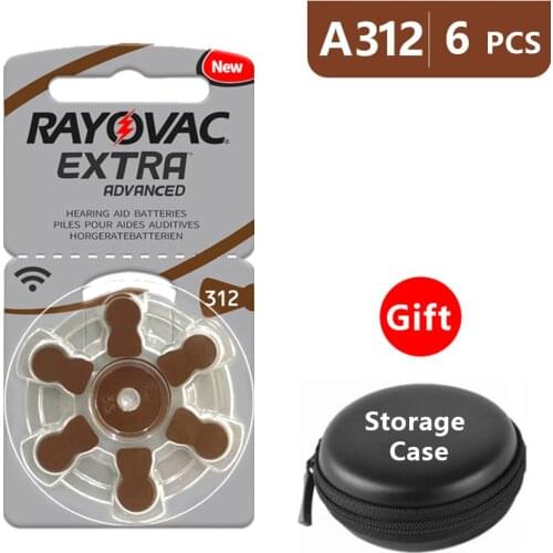 Hearing Aid Batteries Size 312 za Rayovac Extra Advanced,Pack of 6,Brown Tab PR41 1.45V Type 312 Zinc Air Battery