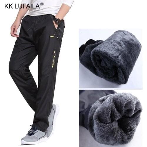Brand Mens Wool Pants Outside Velvet Thick Joggers Fleece Winter Super Warm Pants Heavyweight Zipper Trousers Men Sweatpants