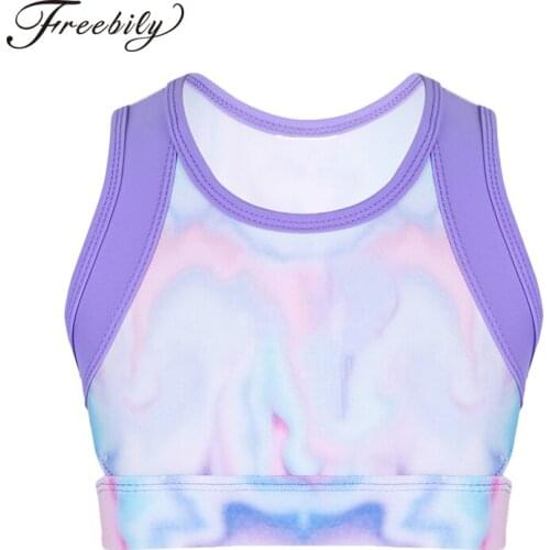 Kids Colorful Ballet Crop Top for Girls Ballet Dance Gymnastics Swimsuit Tie-Dye Tanks Top Stage Kid Performance Workout Clothes