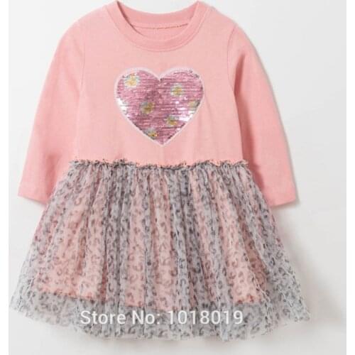 Sequins Heart 100% Cotton Baby Girl Clothes Infant Bebe Kids Long Sleeve Gauzy Dresses Girls One-pieces Princess Dress Ball Gown