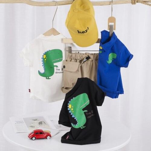 2021 0-3Y Cool Kids Baby Boy Summer Clothing Cartoon Dinosaur Print Short Sleeve T-shirt+Pocket Solid Shorts Casual 2pcs Outfits