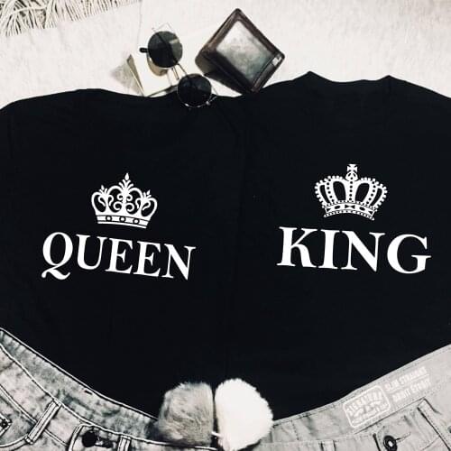 Unisex Valentines Day Gift Tees Tops King And Queen Valentines T-shirt Funny Her King His Queen Couples Matching Black Tshirt