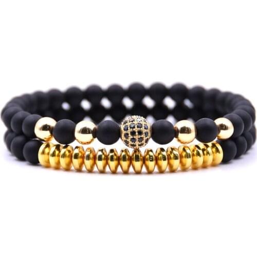 HYHONEY 2pcs/set 8mm Micro Pave CZ Ball Charms Bracelet stone Matte beads Bracelets For Women jewelry pulseira