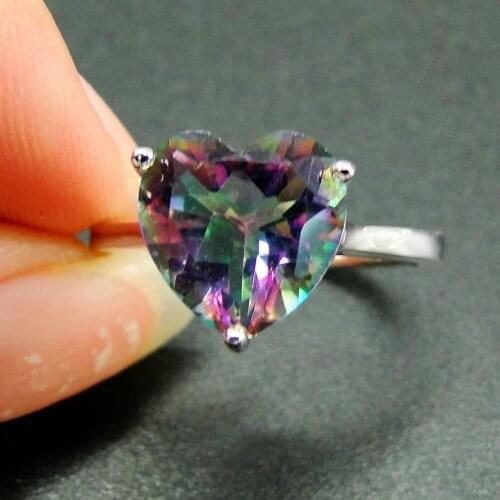 New Rainbow Mystic Topaz Ring 925 Sterling Silver Rings Wedding Jewelry Women Heart Rings Attractive Design For Gift
