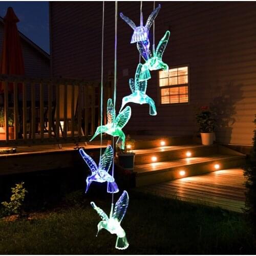 Hummingbird Color Solar Power Wind Chime Lamps Colorful Windbell Pendant Light Waterproof Outdoor Decorative for Home Garden