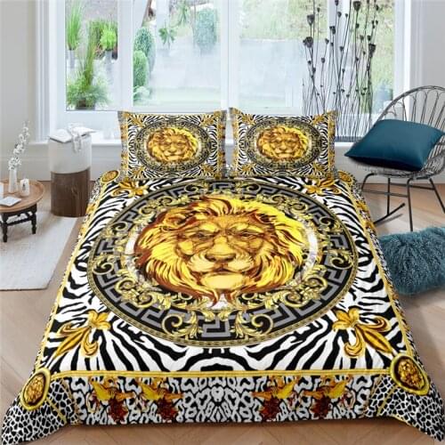 Home Living Luxury 3D Golden Lion Bedding Set Comfortable Duvet Cover Set Kids Bedding Set Queen and King EU/US/AU/UK Size
